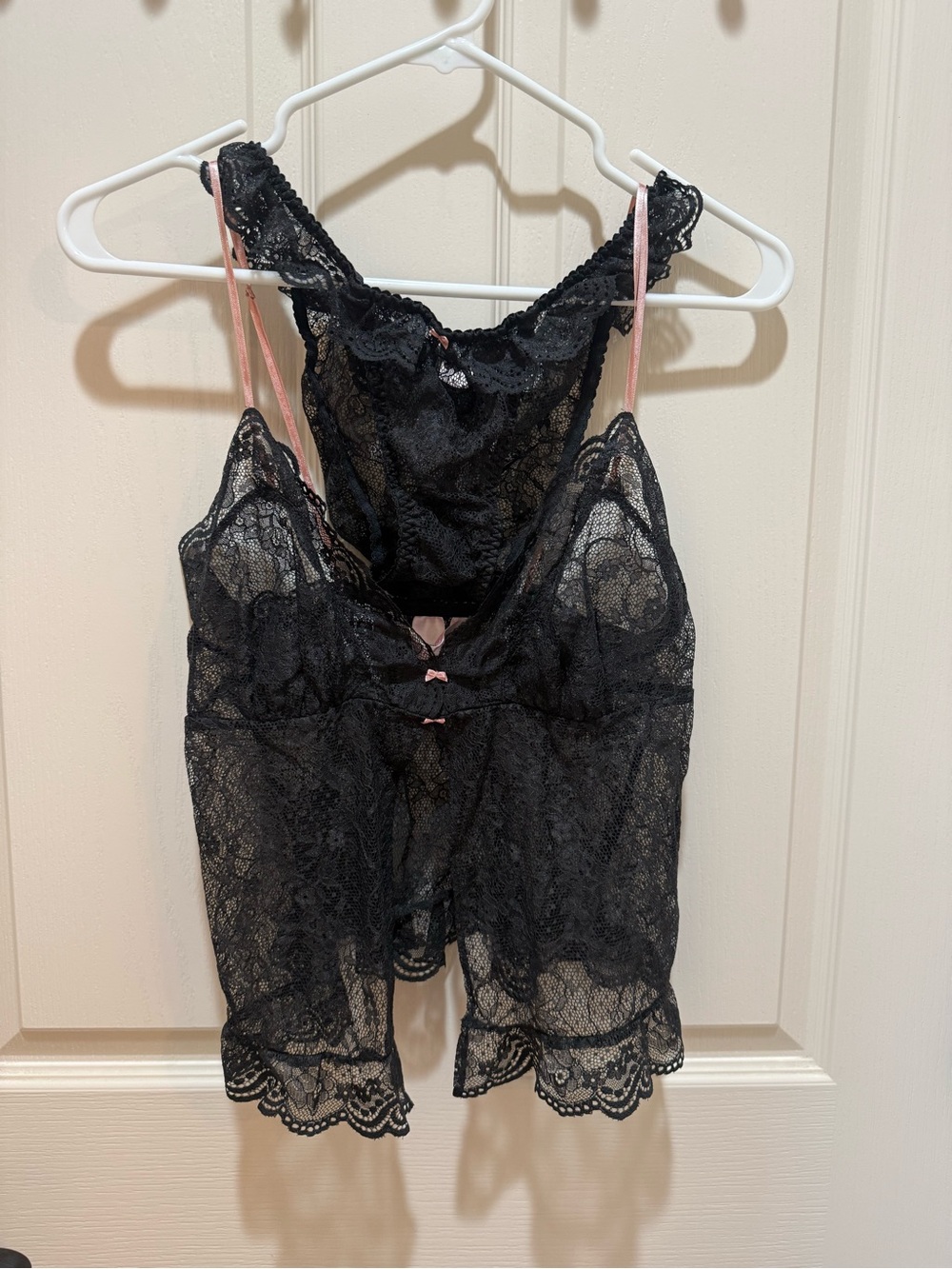 Victoria's Secret Black Lace Babydoll and matching panties size small.